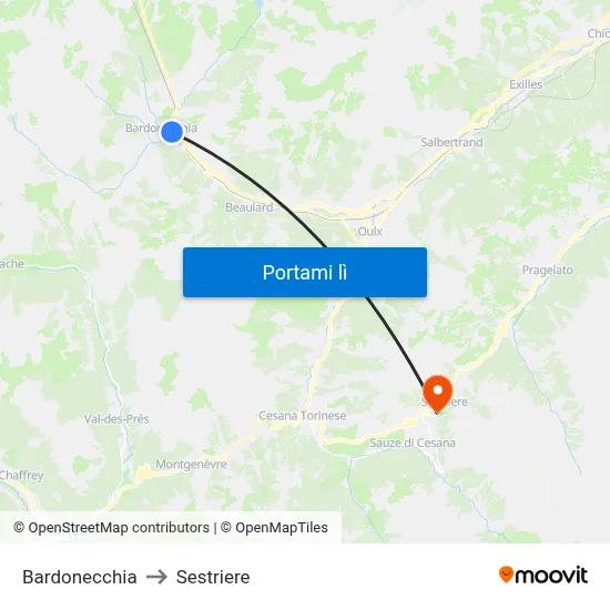 Bardonecchia to Sestriere map