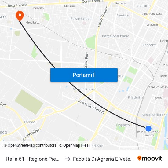 Italia 61 - Regione Piemonte to Facoltà Di Agraria E Veterinaria map