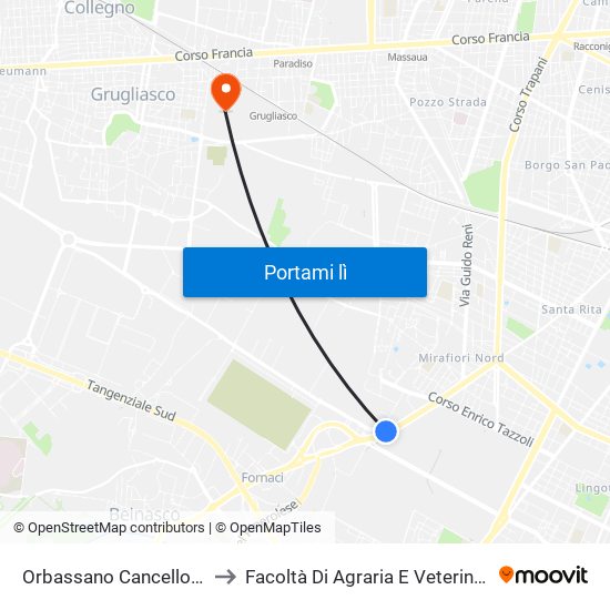 Orbassano Cancello 11 to Facoltà Di Agraria E Veterinaria map