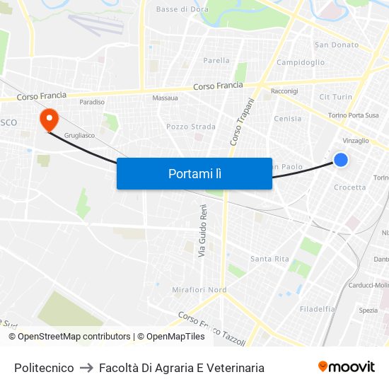 Politecnico to Facoltà Di Agraria E Veterinaria map