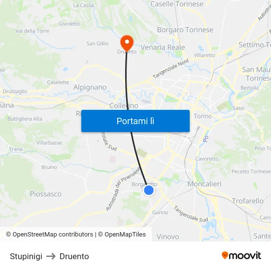 Stupinigi to Druento map