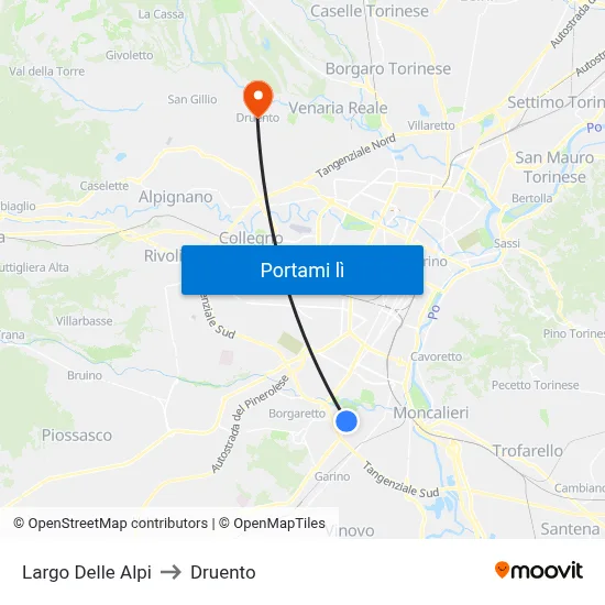 Largo Delle Alpi to Druento map