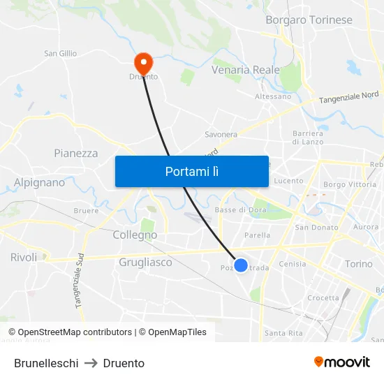 Brunelleschi to Druento map