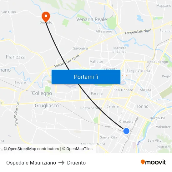 Ospedale Mauriziano to Druento map