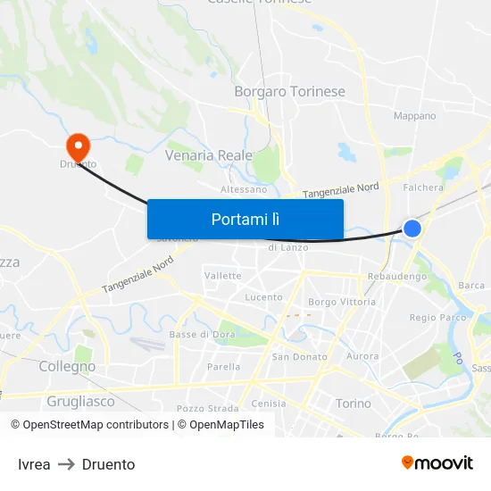 Ivrea to Druento map