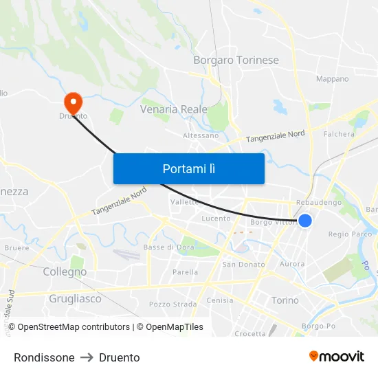 Rondissone to Druento map
