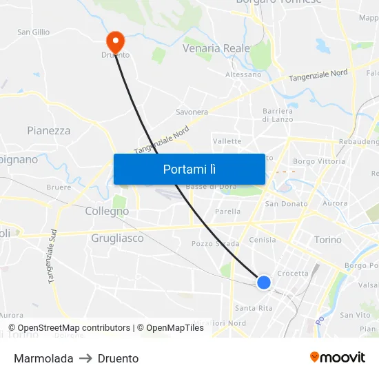Marmolada to Druento map