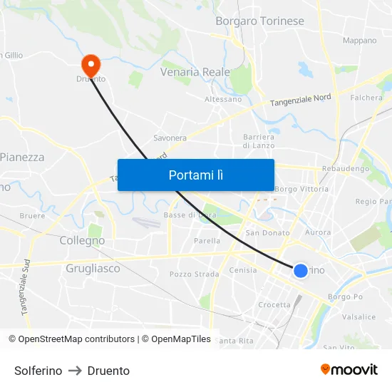 Solferino to Druento map