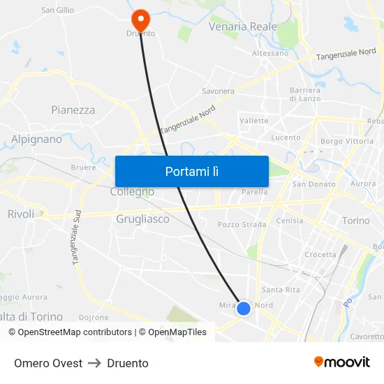 Omero Ovest to Druento map