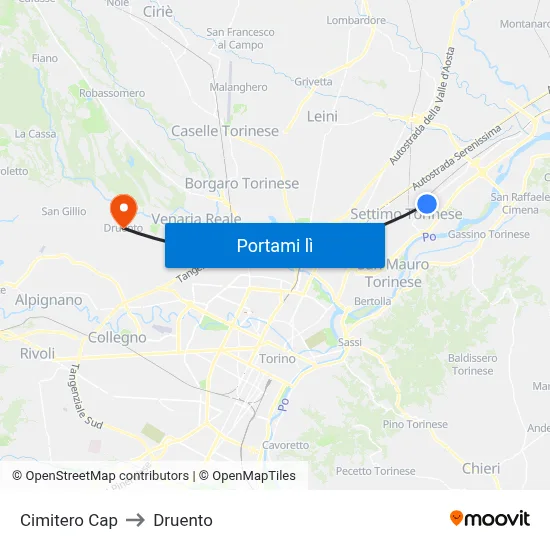 Cimitero Cap to Druento map