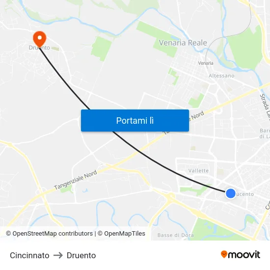 Cincinnato to Druento map