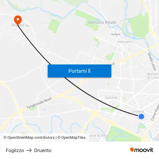 Foglizzo to Druento map