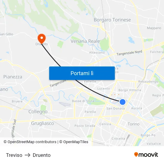 Treviso to Druento map