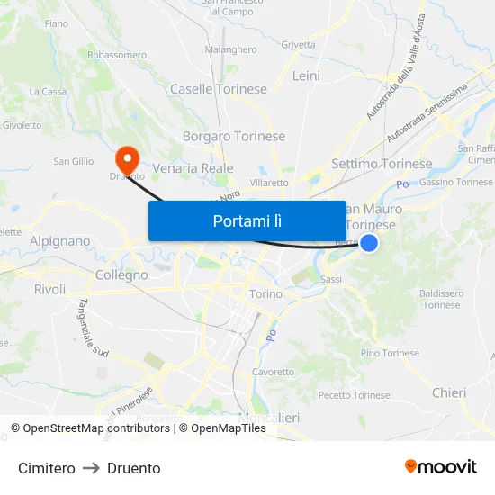 Cimitero to Druento map