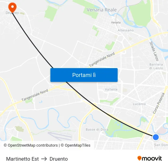 Martinetto Est to Druento map