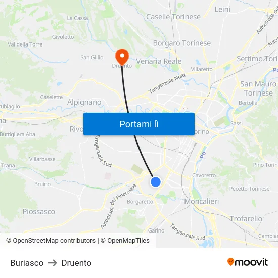 Buriasco to Druento map