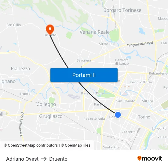 Adriano Ovest to Druento map