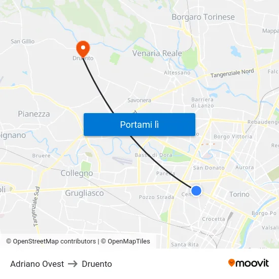 Adriano Ovest to Druento map