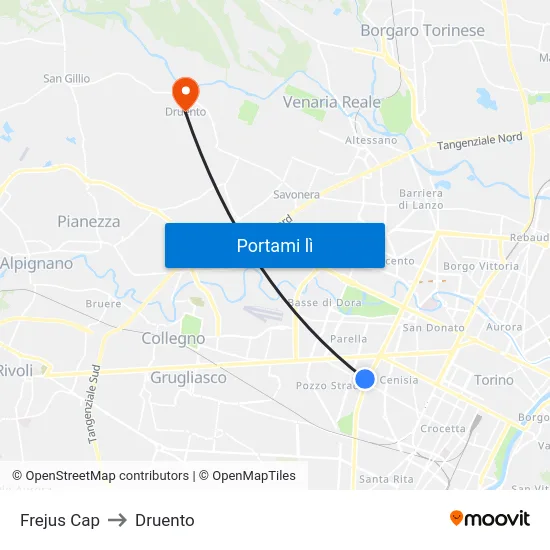 Frejus Cap to Druento map