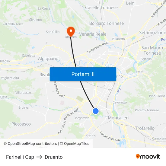 Farinelli Cap to Druento map