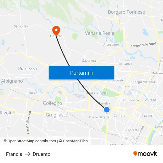 Francia to Druento map