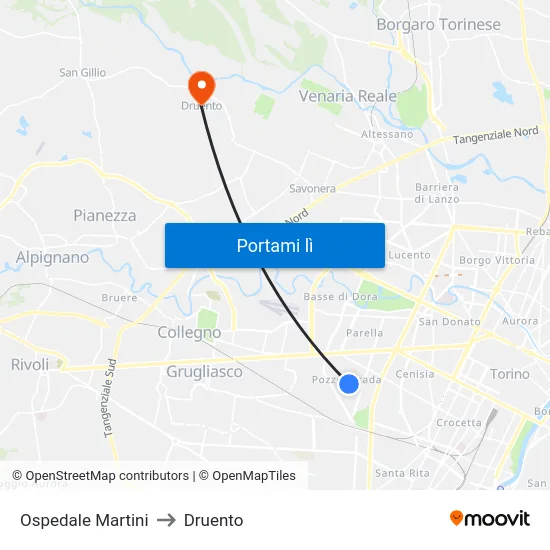 Ospedale Martini to Druento map