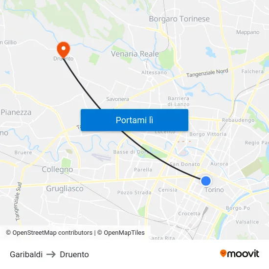 Garibaldi to Druento map