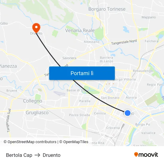 Bertola Cap to Druento map