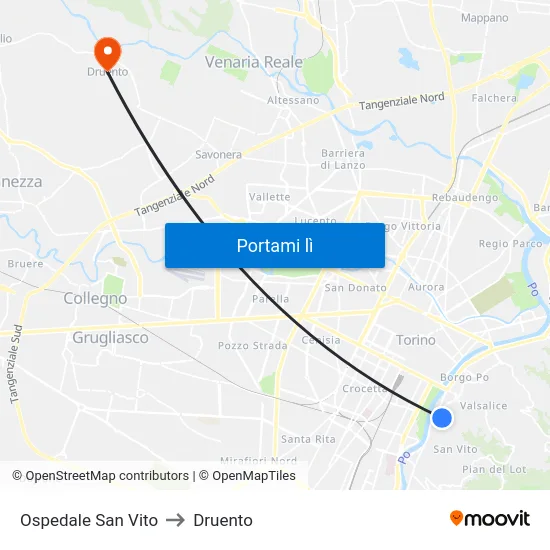 Ospedale San Vito to Druento map