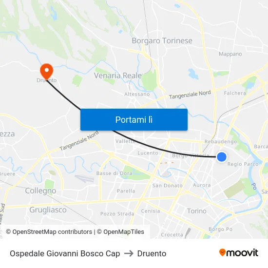 Ospedale Giovanni Bosco Cap to Druento map