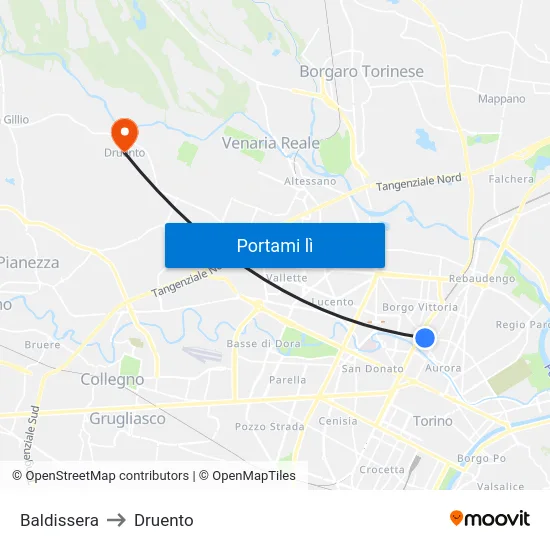 Baldissera to Druento map