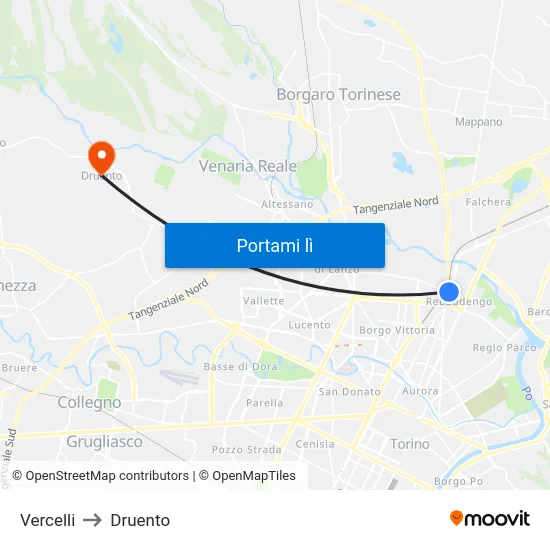 Vercelli to Druento map