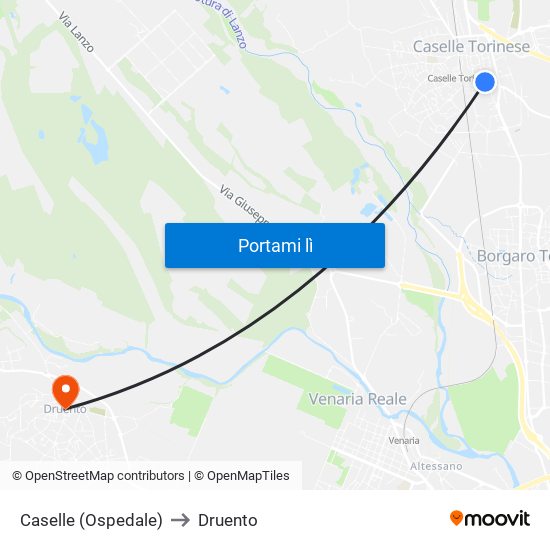 Caselle (Ospedale) to Druento map