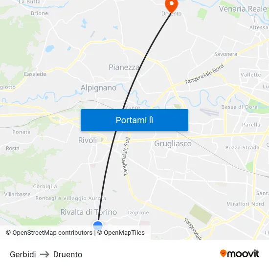 Gerbidi to Druento map