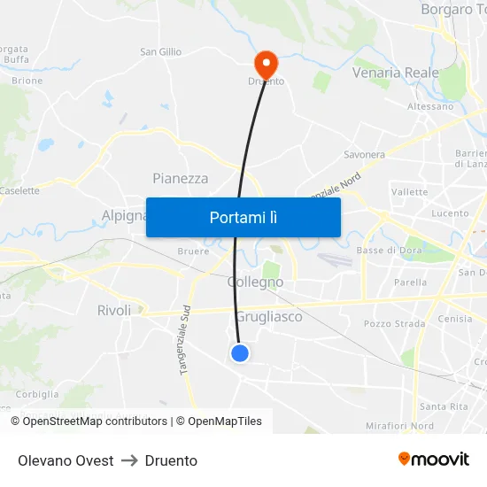 Olevano Ovest to Druento map