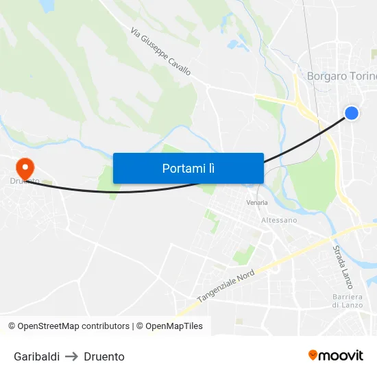 Garibaldi to Druento map