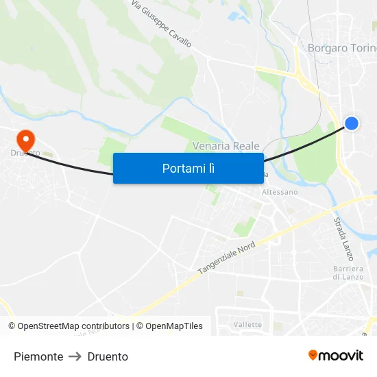 Piemonte to Druento map