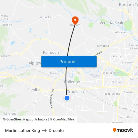 Martin Luther King to Druento map
