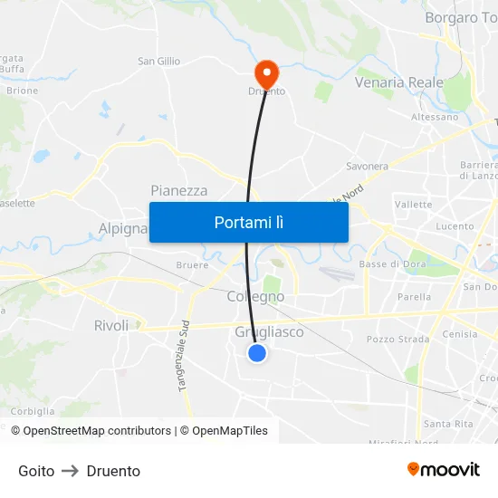 Goito to Druento map