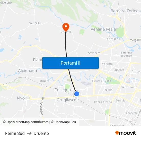 Fermi Sud to Druento map
