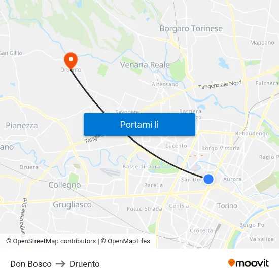 Don Bosco to Druento map