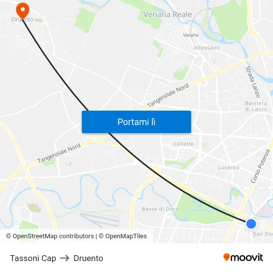 Tassoni Cap to Druento map