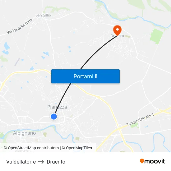 Valdellatorre to Druento map