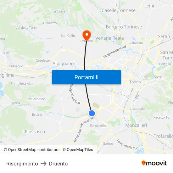 Risorgimento to Druento map