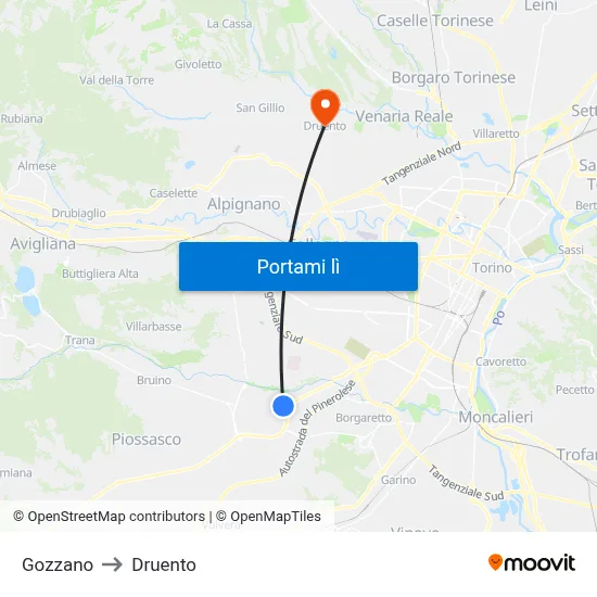 Gozzano to Druento map