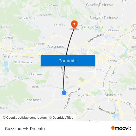 Gozzano to Druento map