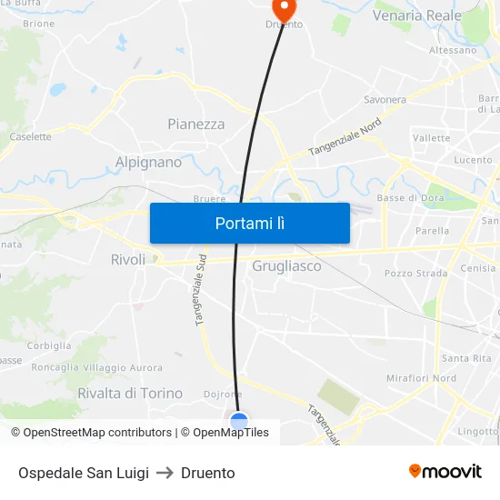 Ospedale San Luigi to Druento map