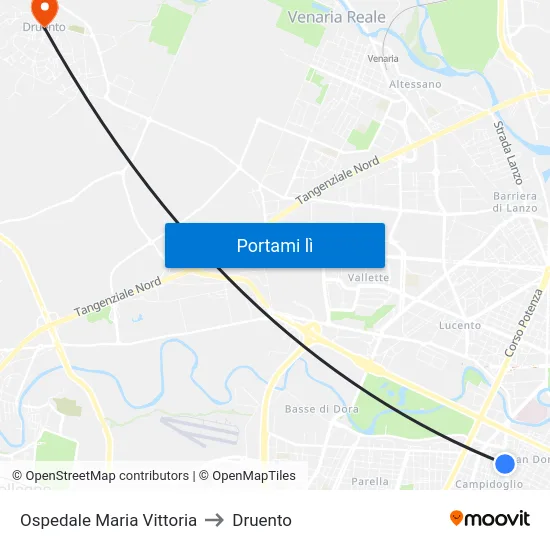 Ospedale Maria Vittoria to Druento map