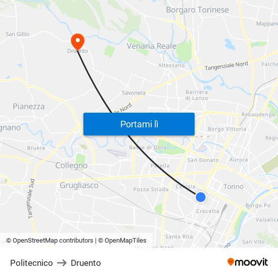 Politecnico to Druento map