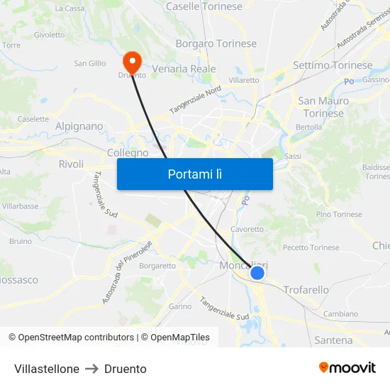 Villastellone to Druento map